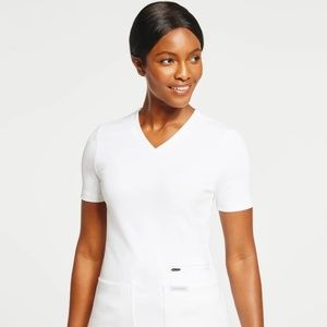 Jaanuu Women's 4-Pocket V-Neck Scrub Top White